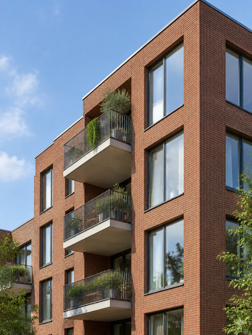 Appartementencomplex van rode baksteen