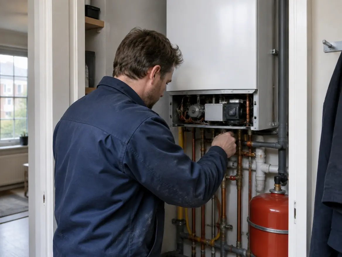 Monteur onderhoudt een cv-ketel